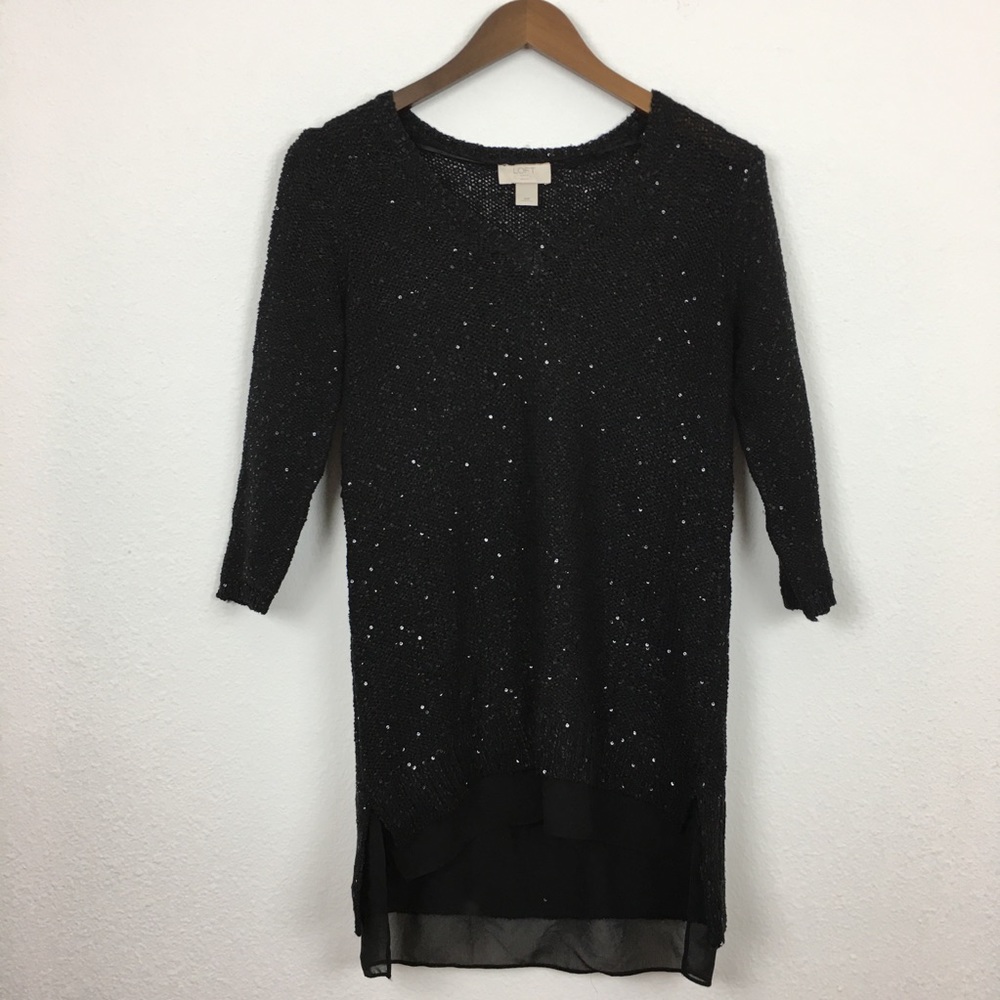 Loft Sequin Sparkle Knit V-neck Sweater Petite